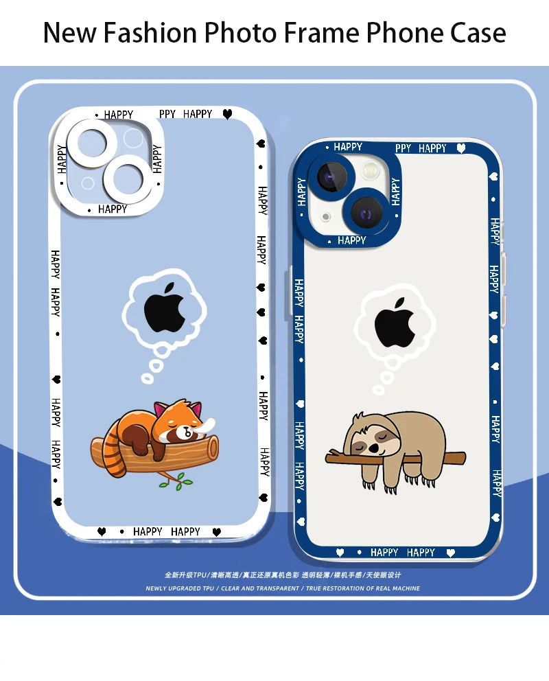 

New Creative cute cartoon animals Sleep Phone Cover For iPhone 11 12 13 14 Pro Max X XR XSMax 13Mini Clear Soft TPU Cover Fundas