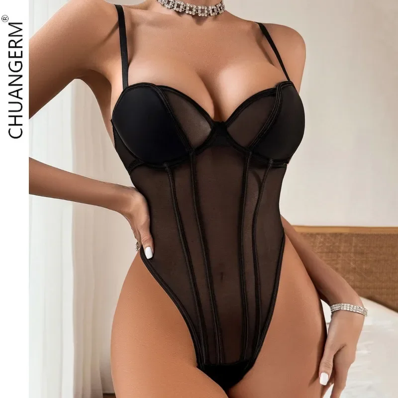 erma damska seksowna bielizna koronkowa body fluoroskopia przezroczysta siateczka łączenie ciała konturowanie z odkrytymi plecami