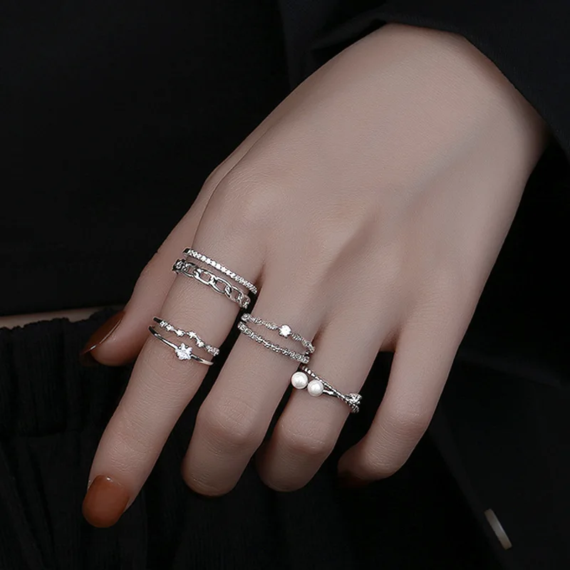 2023 Trendy Sweet Shiny Zircon Double Layers Open Rings for Women Simple Chic 925 Sliver Plated Open Ring Luxury Jewelry Gift