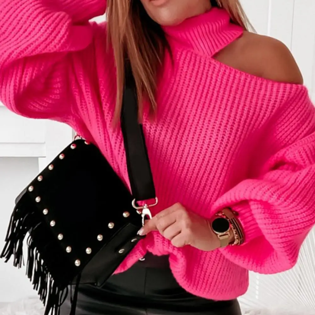 

Fashion Autumn Winter Solid Color Loose Pullover Knitwear Knitted Sweater 3D Cutting Stretchy