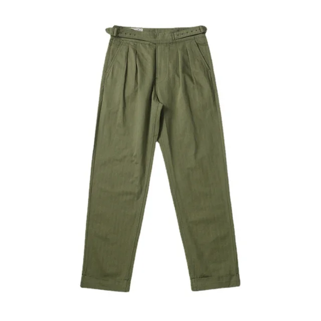 

Solid Color Gurkha Pants Mens Casual Safari Style Loose Adjustable Belt Straight-leg Pants Men Trousers