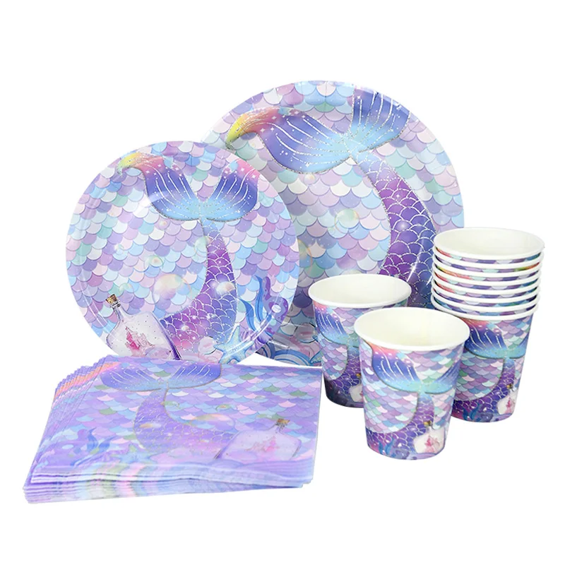 

Mermaid Party Decorations Mermaid Disposable Tableware Paper Cup Plates Tablecloth Girls Mermaid Theme Birthday Party Supplies