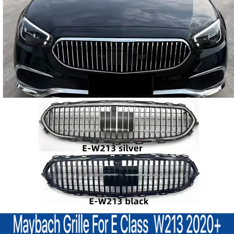 

For Mercedes Benz Black Front Bumper Maybach Grill Executive Style E Class W213 E180 260 300 320 350 400 Grille 2020+ Silver