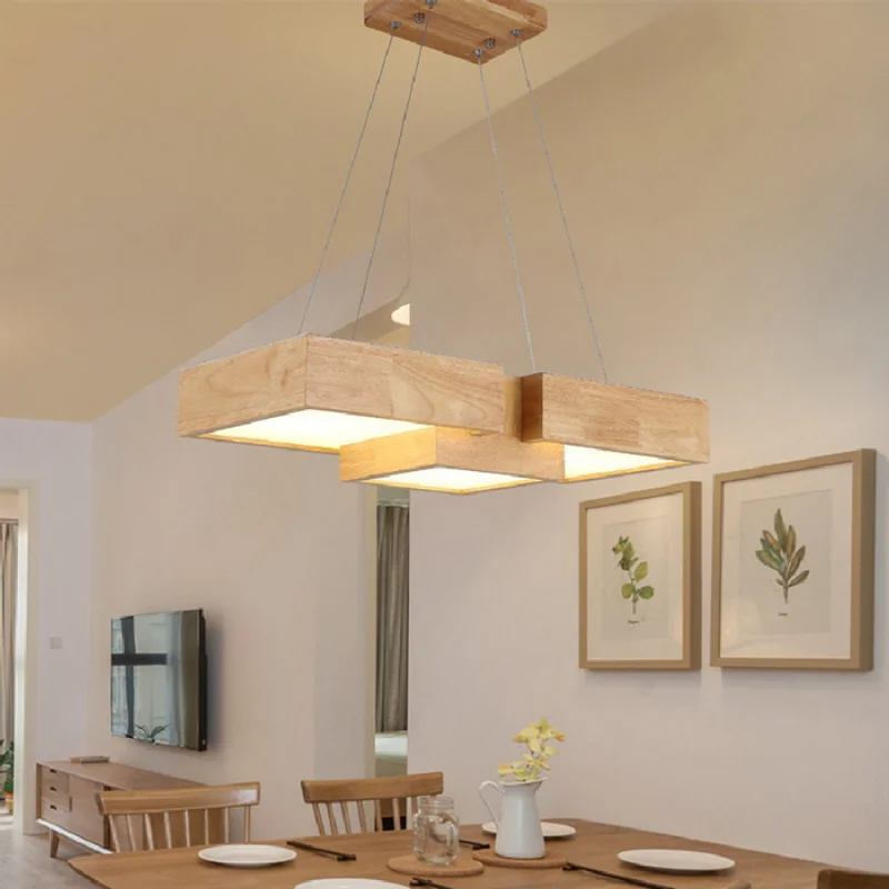 

LED pendant lamp Nordic Wood Hanging Lamp Creative Solid Dining Table Living Room Clothing Light