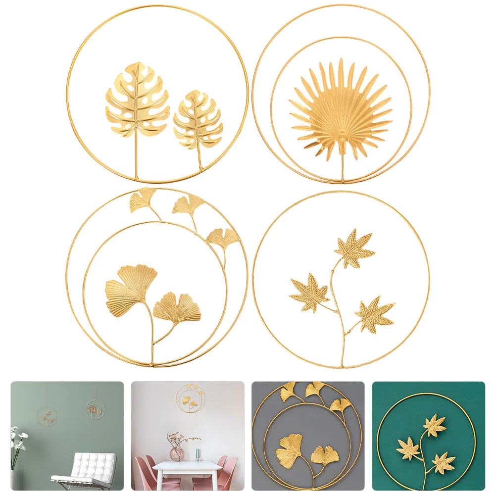

Wall Leaf Decor Metaltable Decoration Gingko Sculpture Iron Ginkgo Resin Statue Palm Hollow Tropical Round Hanging Vintage