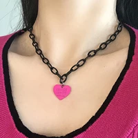 retro new fashion punk simple black chain female sweet pink love pendant necklace metal necklace individual for women
