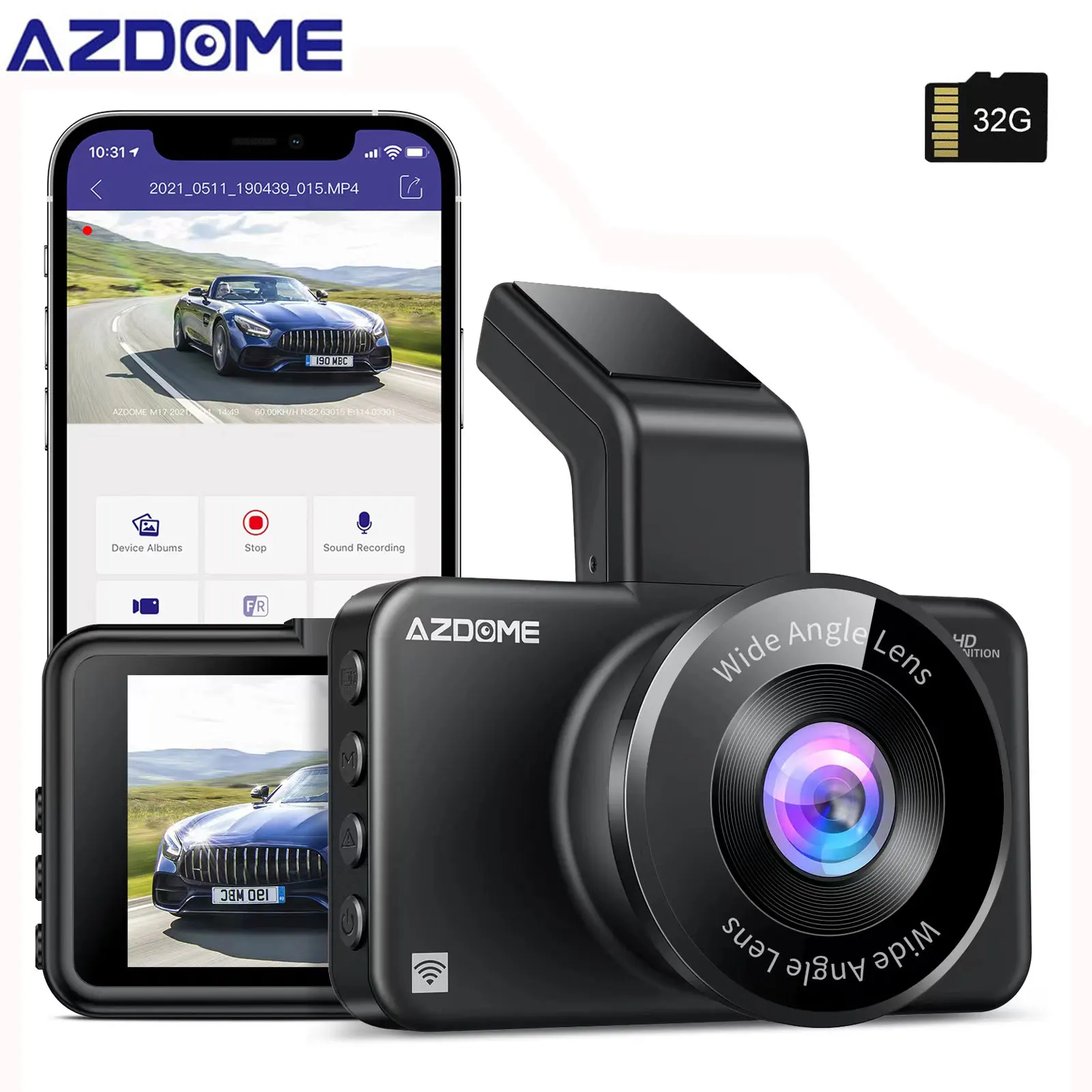 

AZDOME Dash Cam 1296P HD Dual Lens Built in GPS WiFi DVR Recorder Dashcam With ADAS G-Sensor Loop Recording parking monitoring