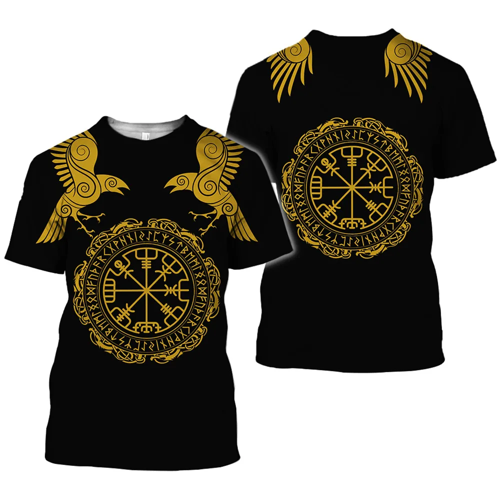

2022 Latest Viking Symbol Compass Print T-shirt Men'sSummer Short-sleeved Harajuku Oversized Street Hip-hop Unisex T-shirt Top
