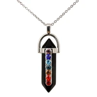 fashion hexagonal prism obsidian reiki healing crystal chakra pendant necklace for women jewelry