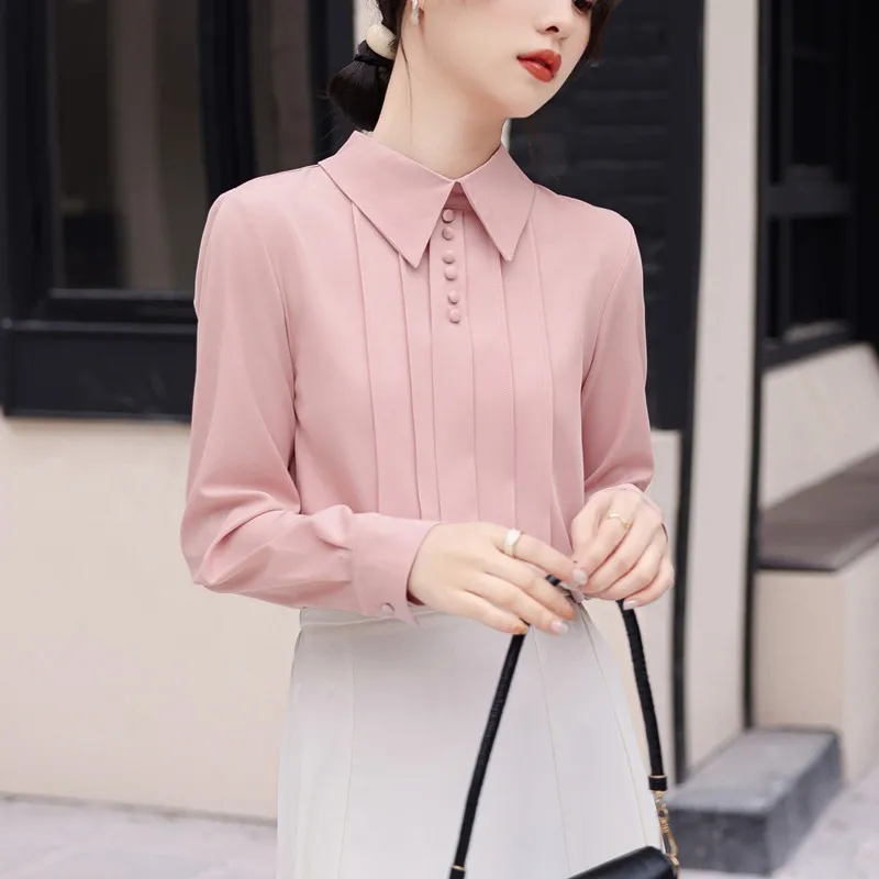 Женская Офисная рубашка с длинным рукавом элегантная однотонная Повседневная в