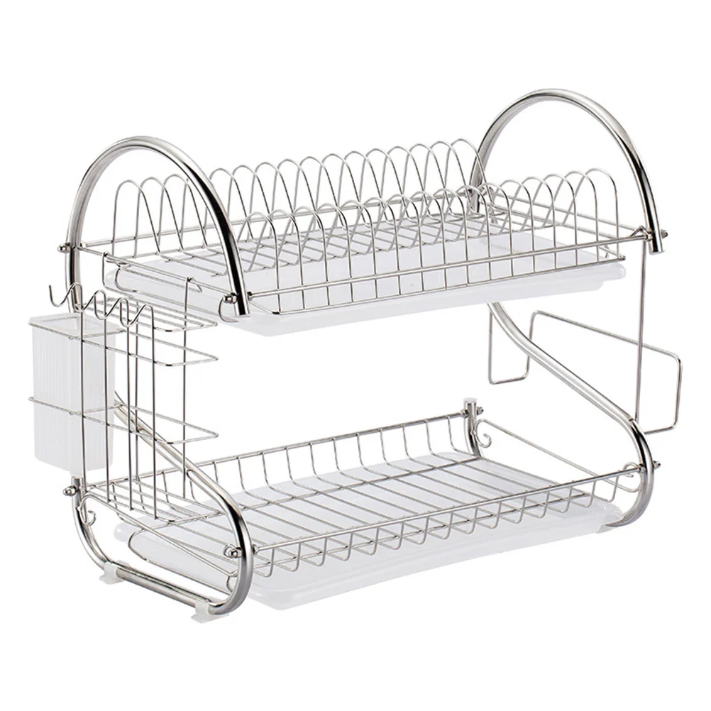 

Dish Drying Rack, Stainless Steel Dish Rack for Kitchen, 2 Tier Rust- Proof Dish Drainer with Drying Board Device dishes the