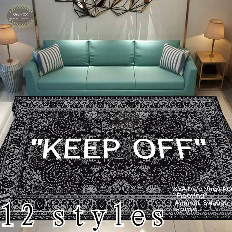

KEEP OFF Rug White and Black Modern Fashion Rug for Living Room Machine Made Bedroom Bedside Carpet Anime Floor Rug Anti-slip