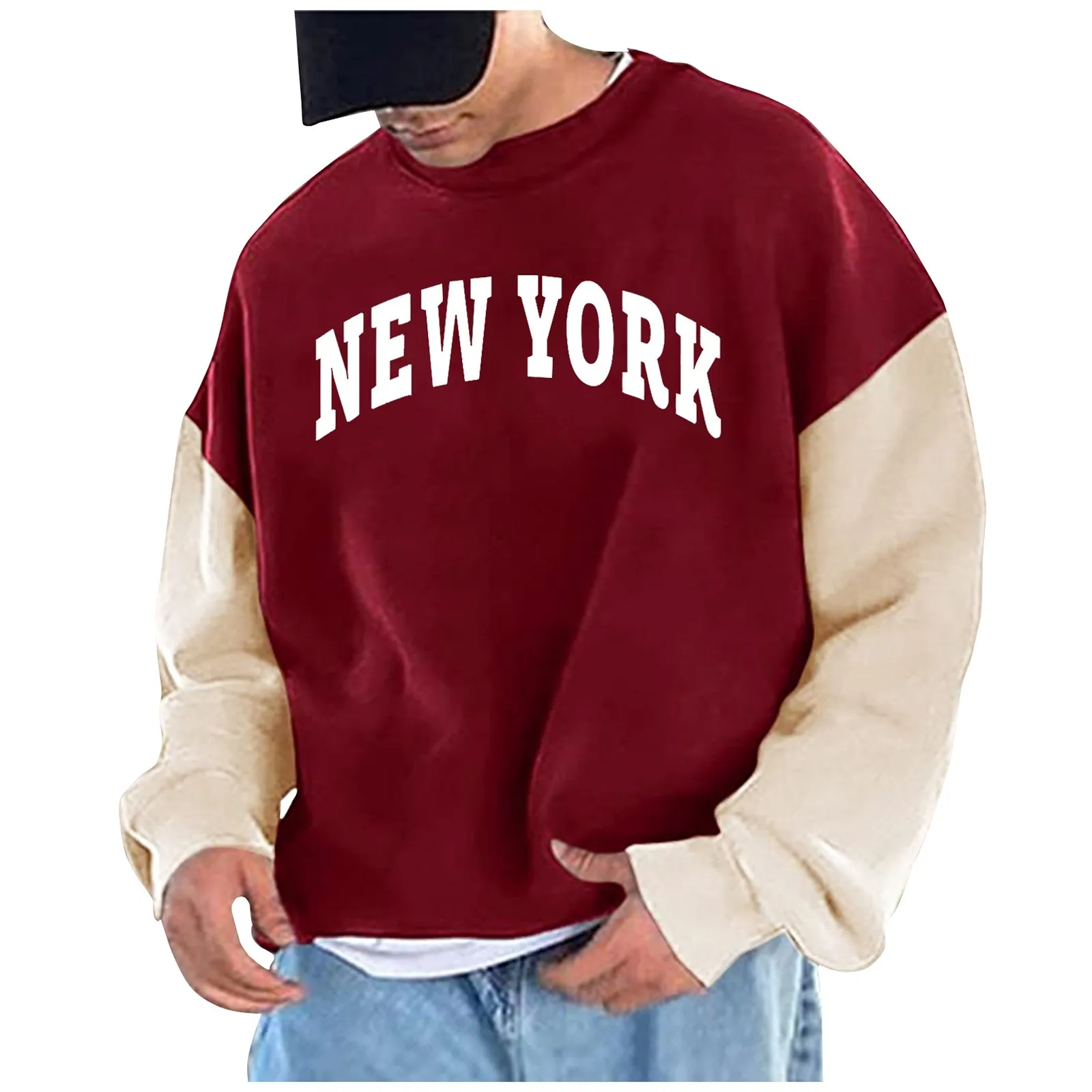 

Men's Solid Color Letter Printed Loose Drop Shoulder Sleeves Round Neck Hoodies Men's fashion Casual Sports Sweatshirts top