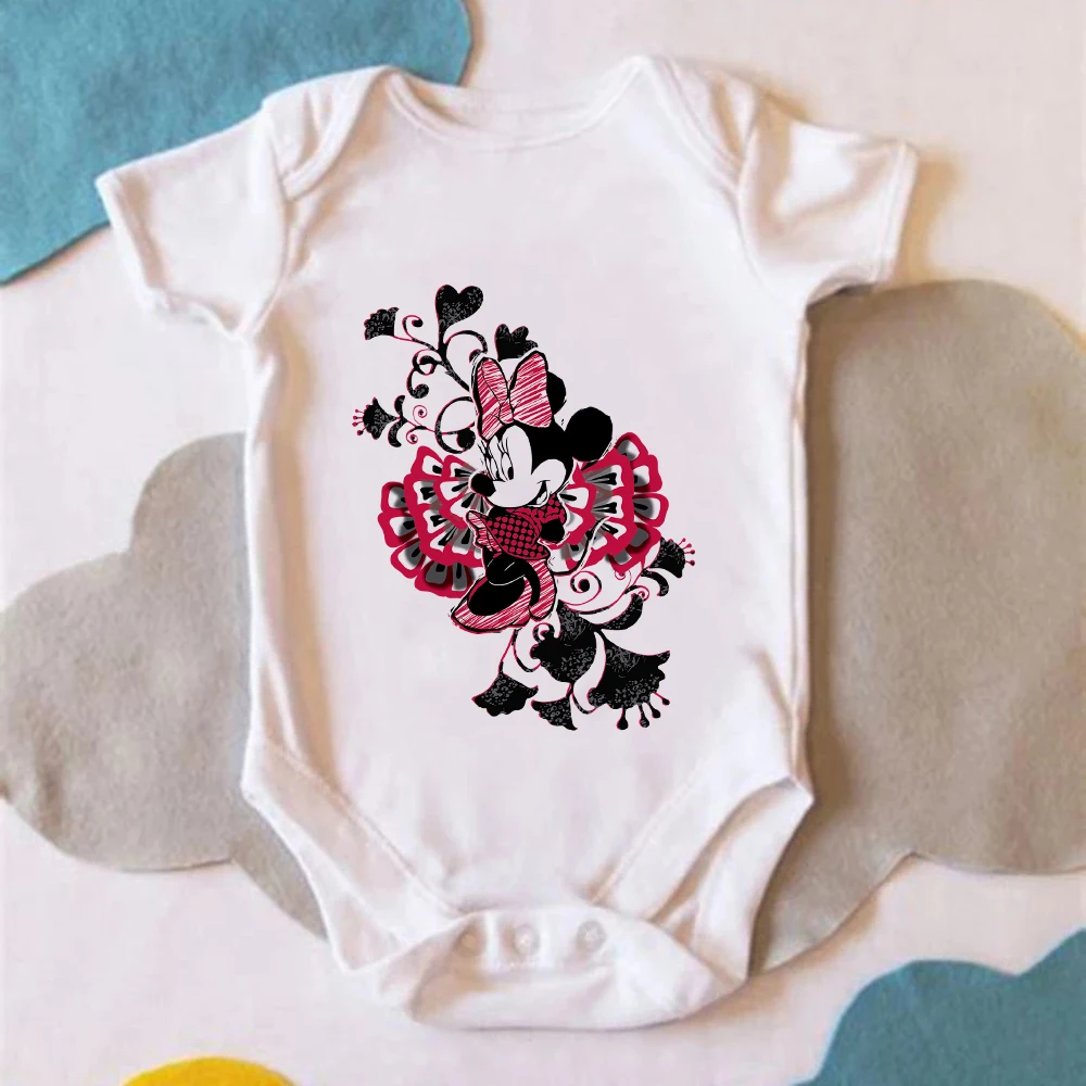 

Disney Fashion Baby Onesie Summer New All-match Basic O Neck Minnie Mouse Graphic Creativity 0-24M Size Jumpsuit Hot Selling