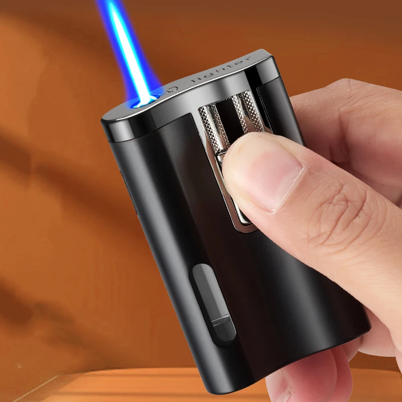 

New Personalized Fashion Small Portable Metal Outdoor Windproof Barbecue Kitchen Cigar High Fire Butane Gas Lighter