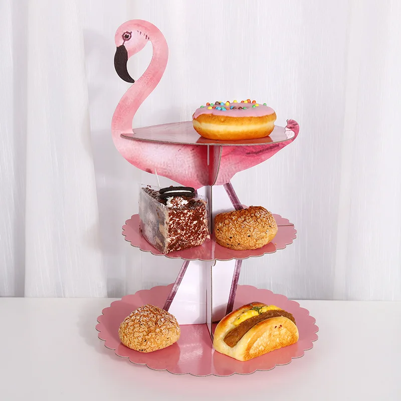 

Flamingo Multilayer Cake Tray Paper Cake Stand Bread Display Stand Hawaii Summer Beach Wedding Happy Birthday Party Supplies