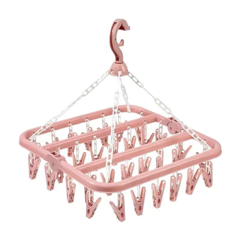 

Sock Dryer Wind-Proof Swivel Hook Clothes Hanger Dryer Clothes Dryer Rack Lingerie Hangers With 32 Clips For Indoor Outdoor Wet