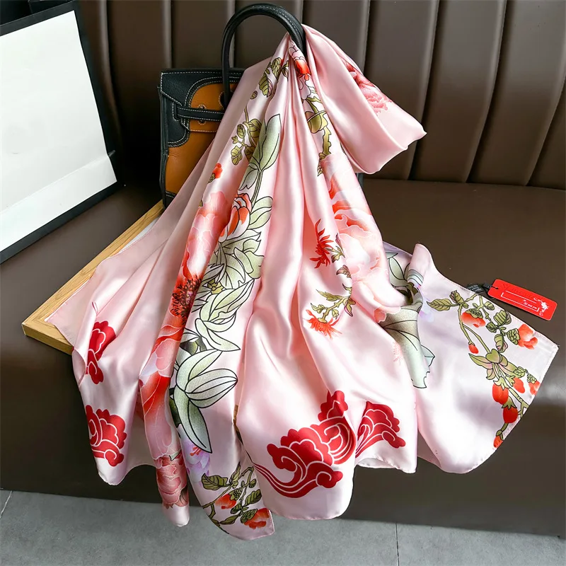 Новинка шелковый шарф с принтом 180*88 см Женская шаль для защиты от солнца на весну