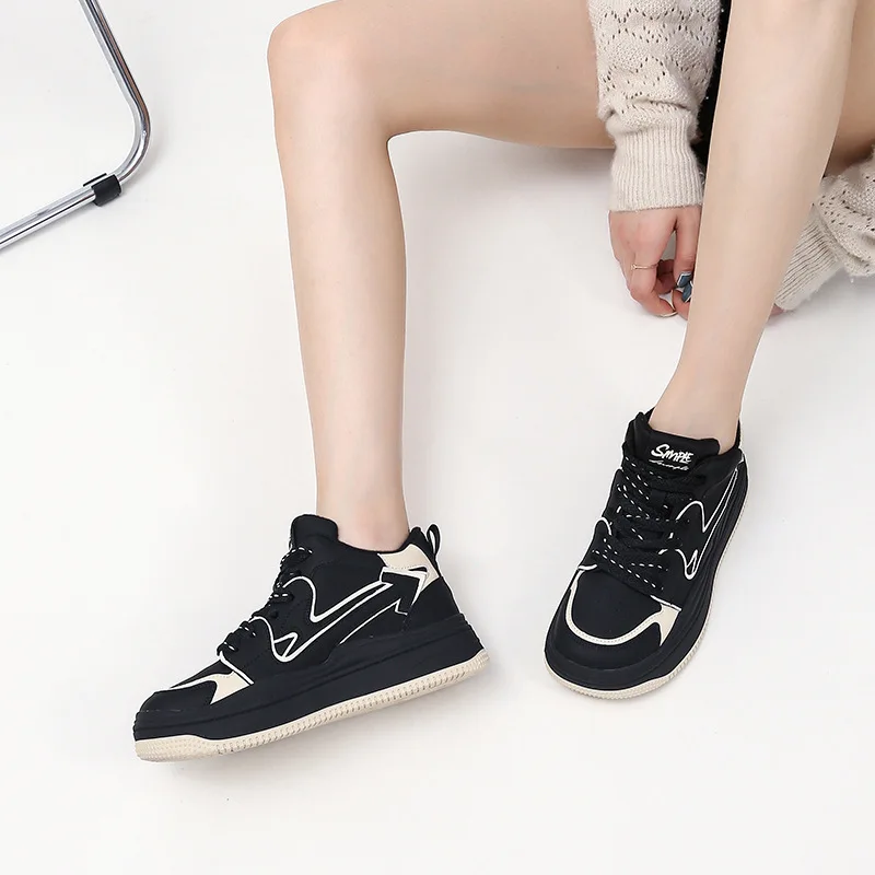 Autuspin 4.5cm Platform Skateboard Shoes Women Winter Autumn Retro Genuine Leather Casual Vulcanized Sneakers Woman Size 35-40