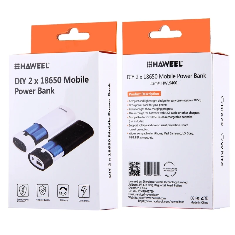 HAWEEL внешний аккумулятор для телефона DIY 2x 18650 батарея 5600 мАч Корпус внешнего