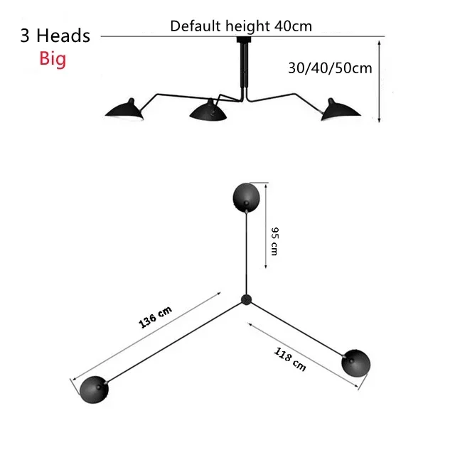 

Подвесной светильник TAONUANSHU Mouille 3/6 головок черный