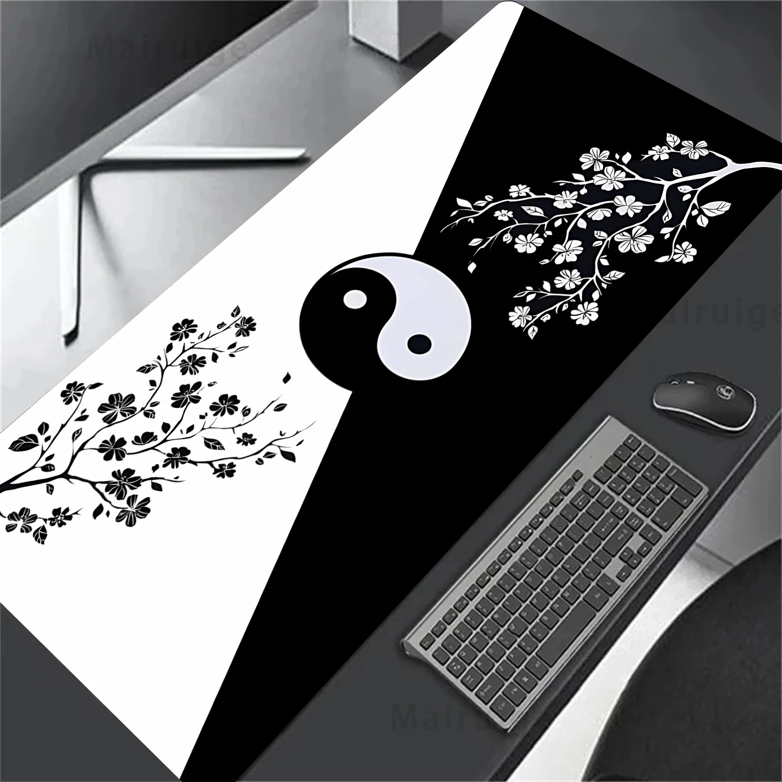 Игровой коврик для мыши Yin Yang черный и белый компьютерный в офисе Настольный