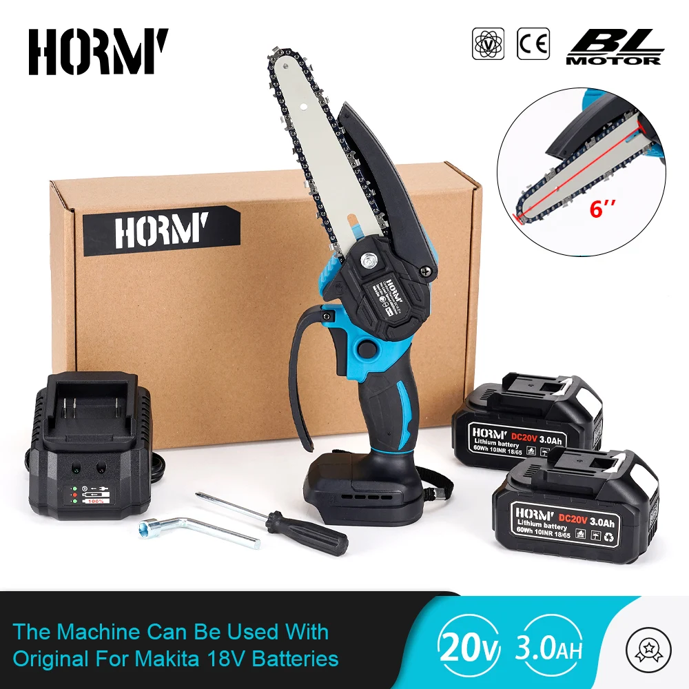 20V Brushless Electric Saw 6 Inch Mini Chainsaw Cutter Handheld Pruning Trimmer Garden Woodworking Power Tool For Makita Battery