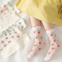 summer children girls cute transparent strawberry socks kids toddler princess knee high socks japanese style jk women sock