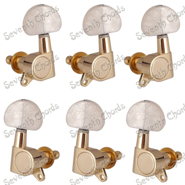 

A set 6 Tuning Pegs Tuners Machine Heads for Electric Acoustic Guitar with White Pearl Big Semicircle Button - Gold SX2513S3