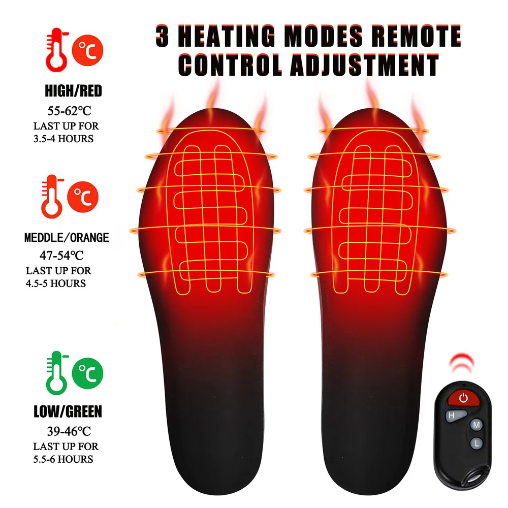 2000mAh Rechargeable Heated Insoles with Remote Control Wireless Foot Warmer Boot Insoles Adjustable Temperature Heated Soles