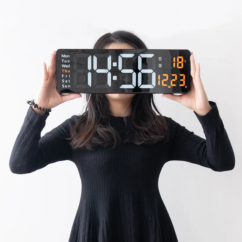 

Large Digital Wall Clock Nordic Wall-mounted Remote Control Large Display Alarm Wall Clock LED Temperature Date Electronic Clock