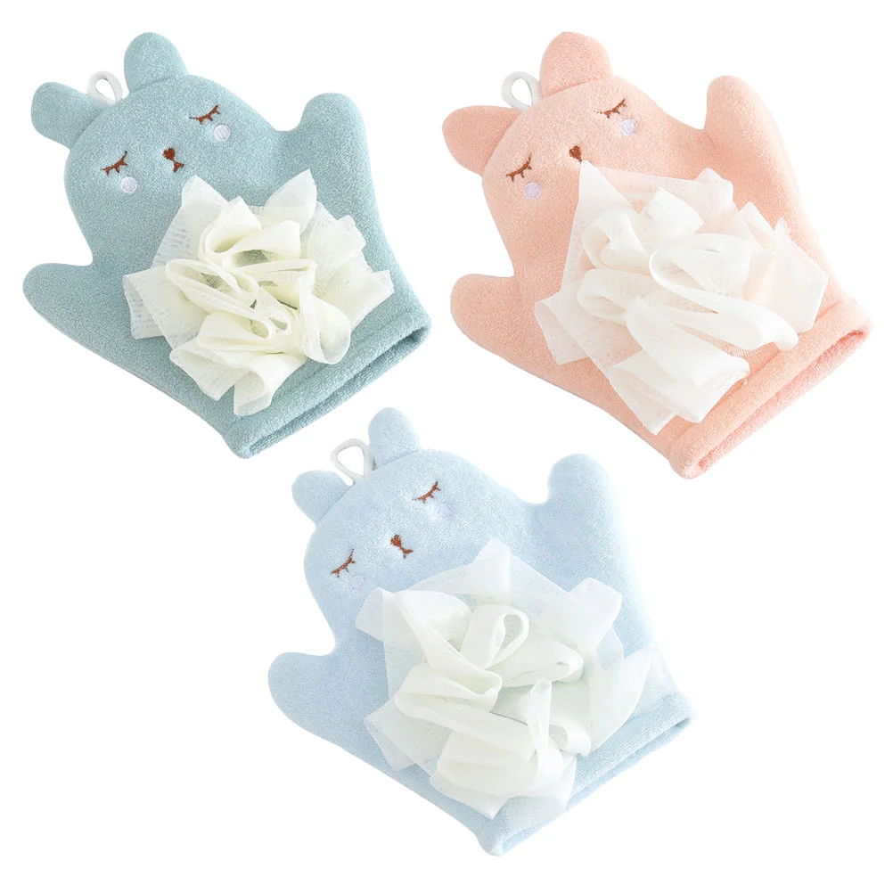 

3 Pcs Scrub Gloves Baby Sponge Bathing Infant Mitt Double Sided Shower Super Soft Fiber Supplies Body Scrubbing