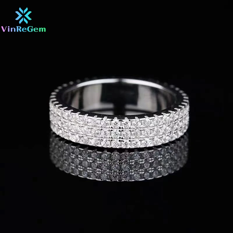 

Vinregem Hip Hop Rock New 925 Sterling Silver Hearts and Arrows Created Moissanite Gem Cuban Three Row Diamond Ring Fine Jewelry