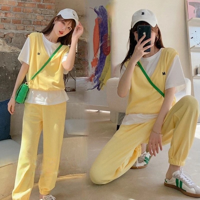 3 шт./компл. летний комплект одежды для беременных Топы с коротким рукавом + жилет