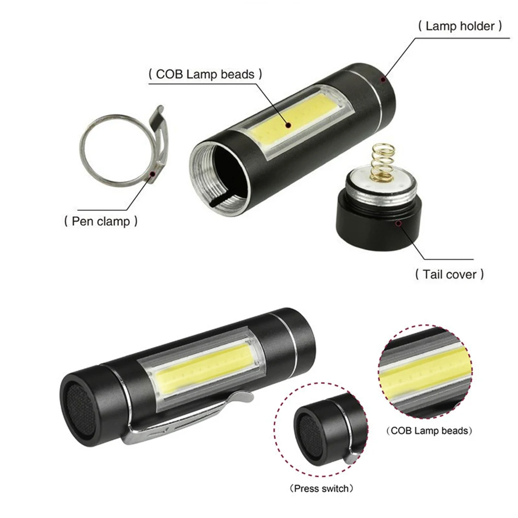 

2/3/5 Flashlight Mini Brightness COB Torch Clip Aluminium Alloy Lantern Fishing