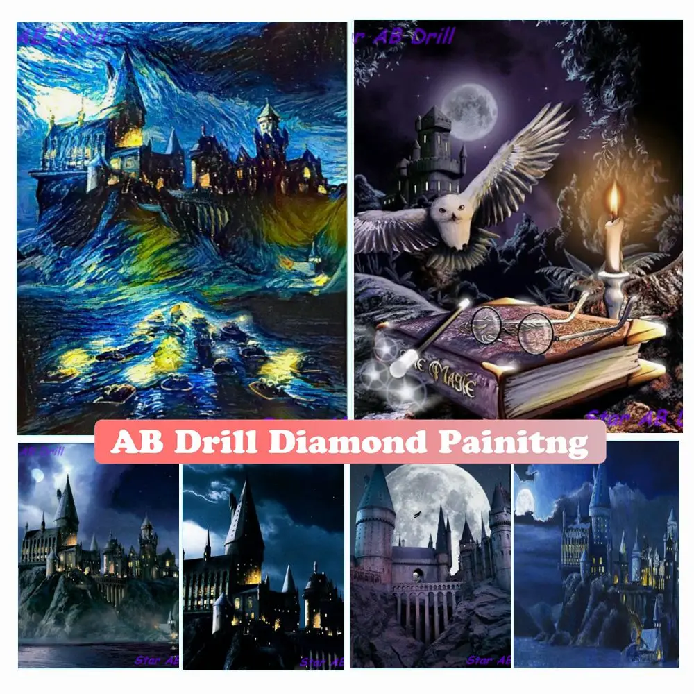 

School Fantasy Castle AB Drill 5D Diamond Painting Kits Movie Owl Wizard Colourful Landscape Art Cross Stitch Home Decor Gifts