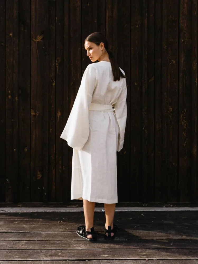 

Summer New Cotton Solid Split White Dress V-neck Women Clothes Vestimenta Blanca Tie Waist Long Sleeve Temperament Loose Casual