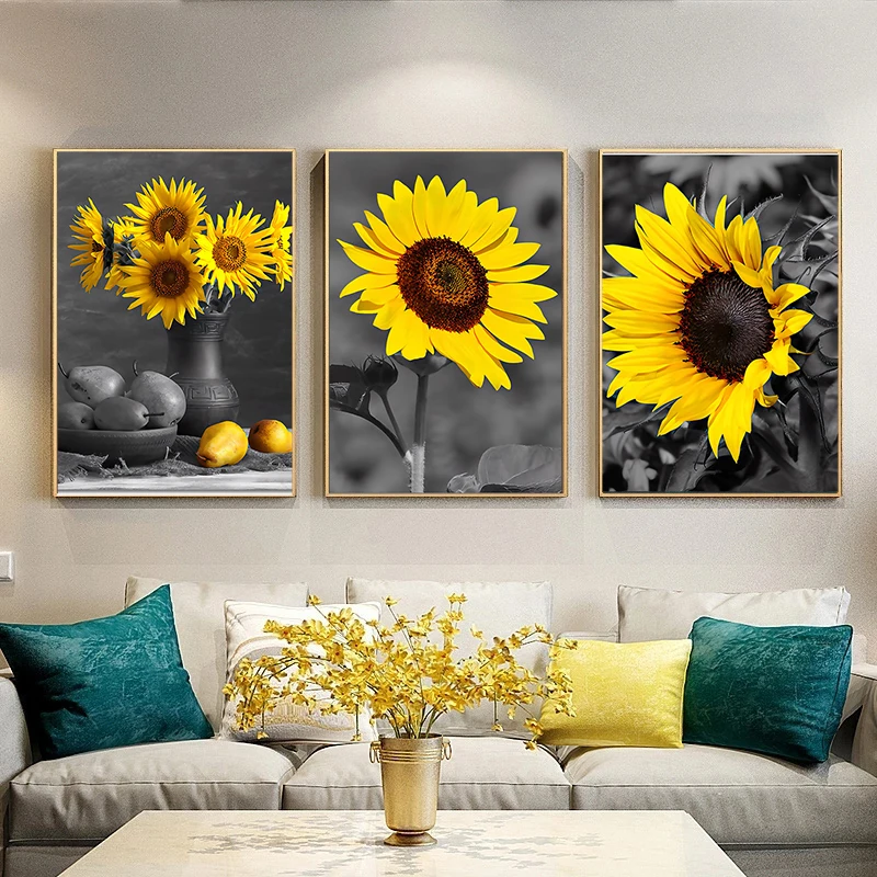 

Картина на холсте с подсолнухами и принтом, винтажная настенная живопись для гостиной, кухни, Современный домашний декор, HD-изображение