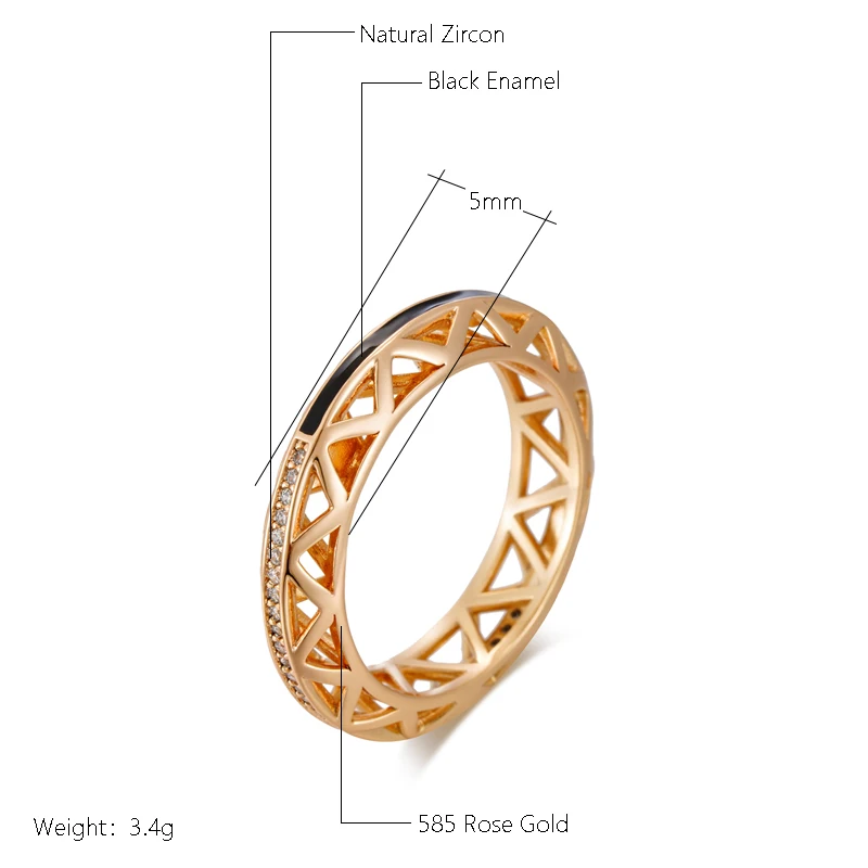 Wbmqda 585 розовое золото цвет черная эмаль Круглый обруч Цирконий кольцо для женщин