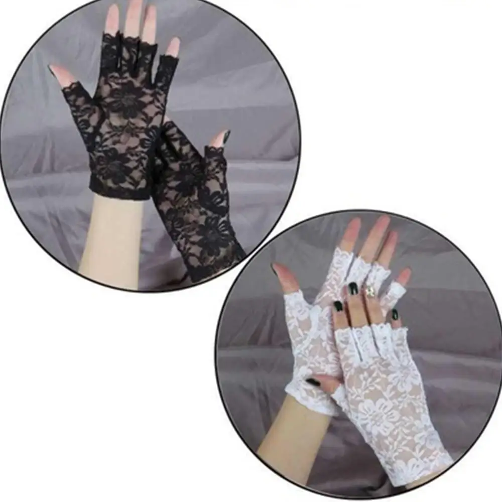 1 Pair New Summer Gloves Women Sexy Lace Mesh Black Drivng Gloves Anti Uv Sunscreen Full Finger Elegant Lady Dance Gloves Hot images - 6