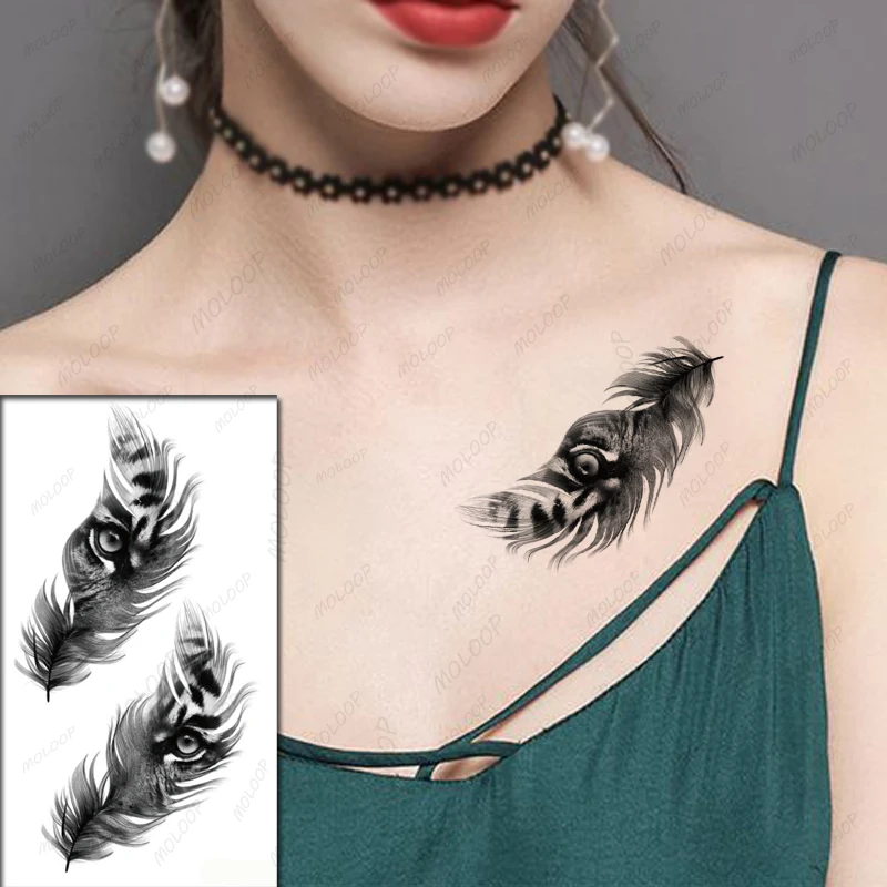 

Tattoo Sticker Feather Owl Big Eye Animal Waterproof Temporary Fake Tattoo Flash Tattoo Men Women Body Art