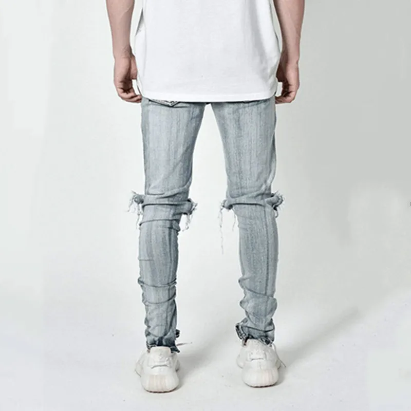 High Street Trend Men's Jeans Personality Hole Jeans Streerwear Men's Slim Fit Boys' Leggings Denim Pants Full Length Trousers