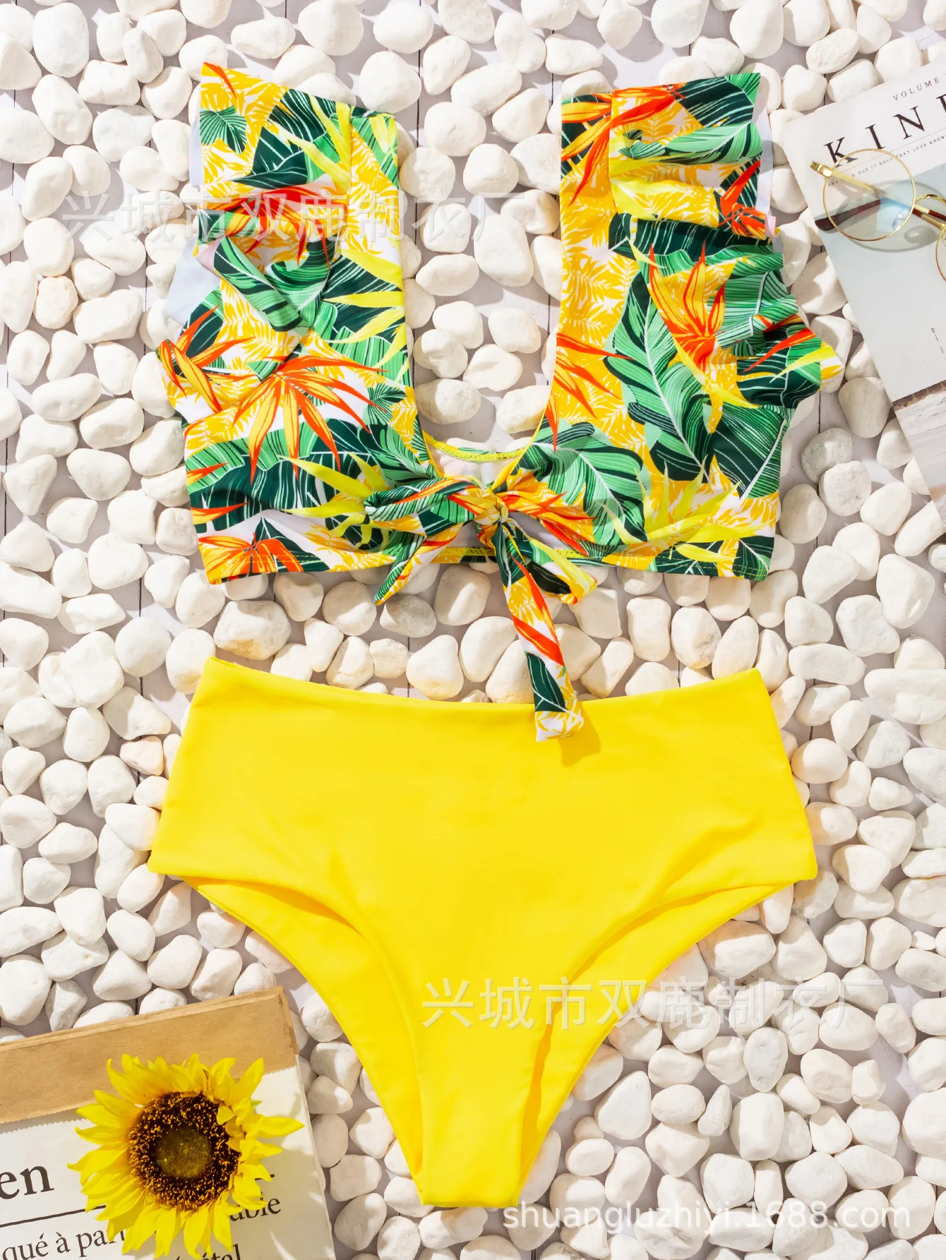 Floral Ruffled Hem Bikini Set Women  High-Waisted Two Piece Swimsuit  Girl Beach Bathing Suit Swimwear Biquinis