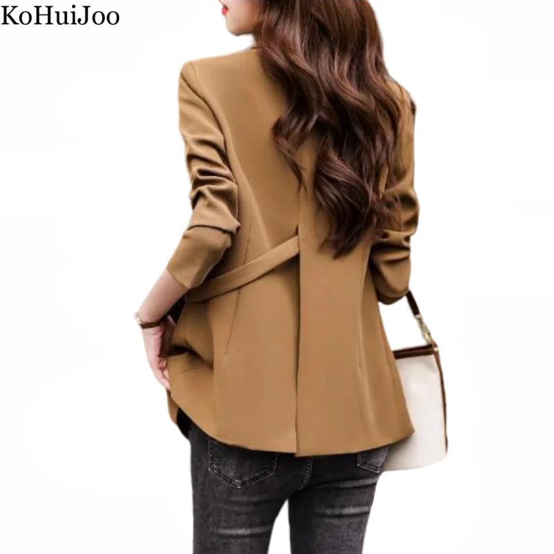 Kohuijoo Blue Blazer Woman Korean Fashion 2023 Spring Autumn Formal Solid Color Design Top Ladies Celebrity Split Office Blazers