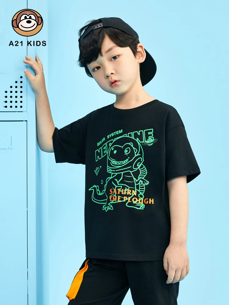 

Футболка A21 с коротким рукавом для мальчиков, Новинка лета 2022, модный Свободный трикотажный Повседневный Топ из чистого хлопка с круглым выр...