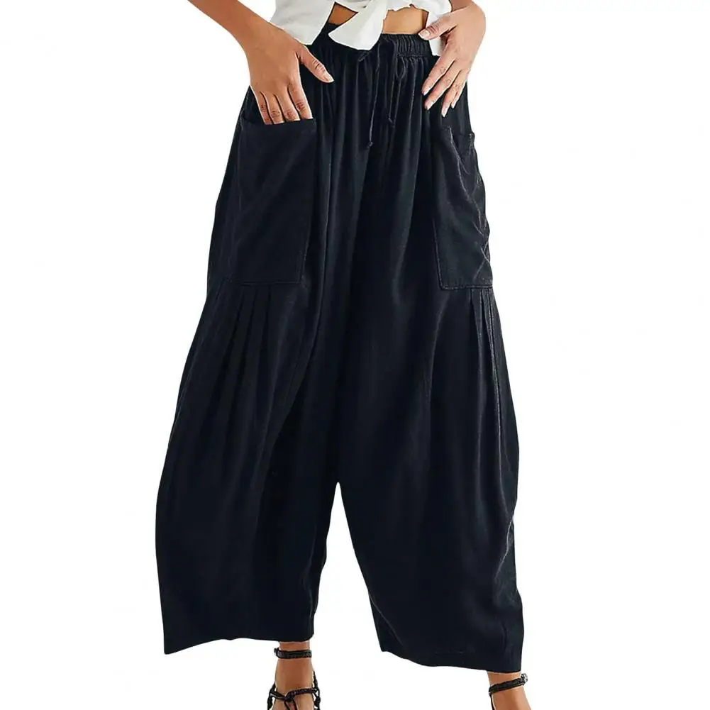 

Женские брюки с широкими штанинами, стильные плиссированные брюки с широкими штанинами, удобные мягкие брюки до щиколотки с эластичным поясом для женщин, летние брюки