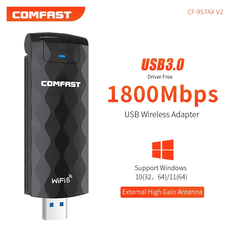 

CF-957AX V2 WiFi 6 USB Бесплатный привод беспроводной адаптер 1800Mbps поддержка OFDMA WiFi 6 USB 3.0 WIFI адаптер запуск/прием
