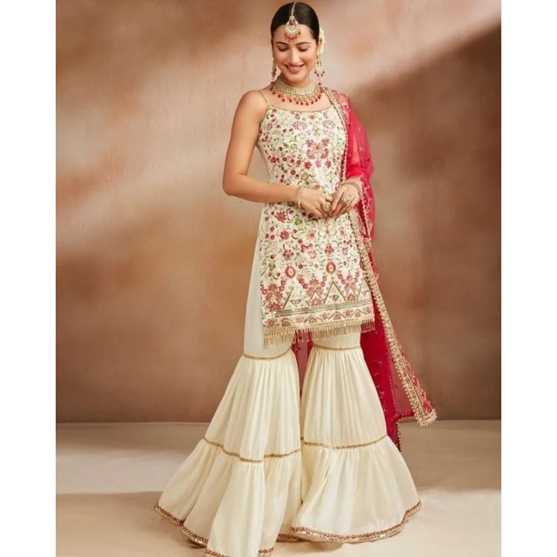 

Индийская курта для Женщин SALWAR KAMEEZ SHARARA PLAZZO SUIT