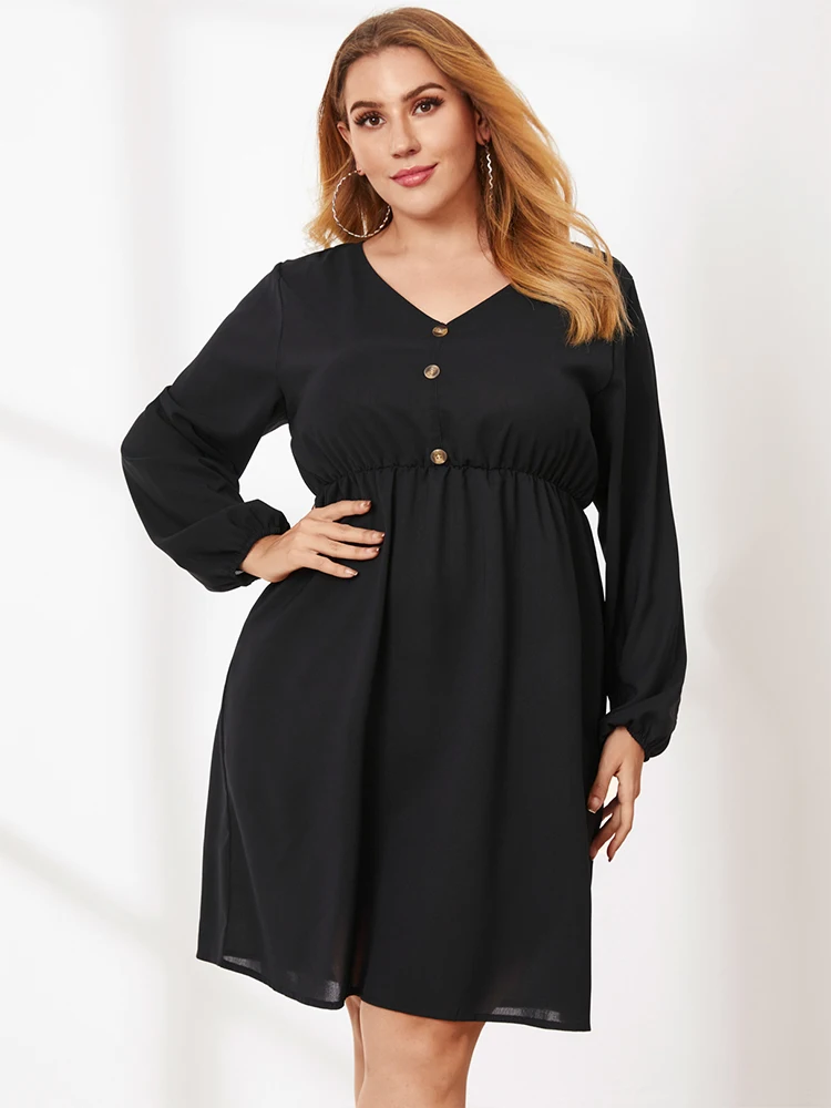Sexy Street Long sleeve V Neck Solid Color Dresses 2022 Plus Size Women Colthing For Summer Fashion Casual Office Lady Dress