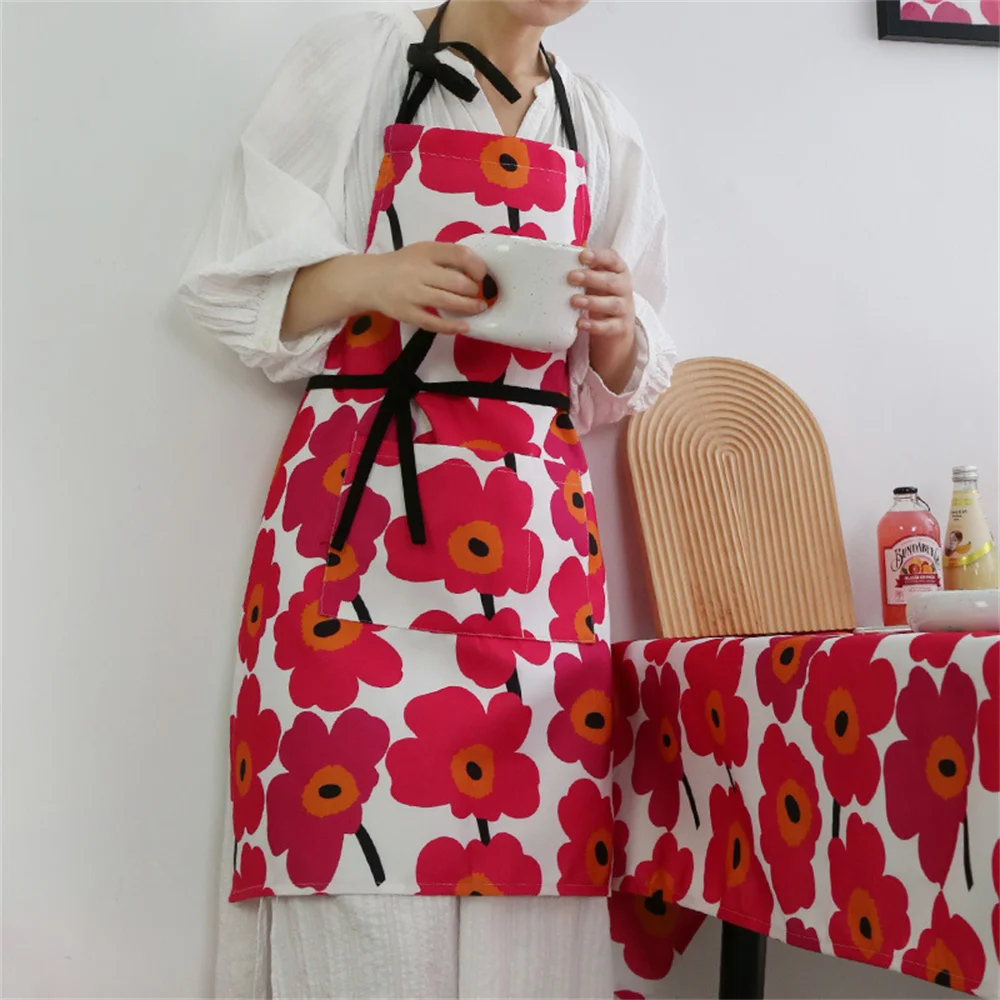 

Освежающий Кухонный Фартук с цветочным узором, водонепроницаемый кухонный фартук из хлопка, устойчивый к пятнам, декоративные аксессуары, кухонный фартук